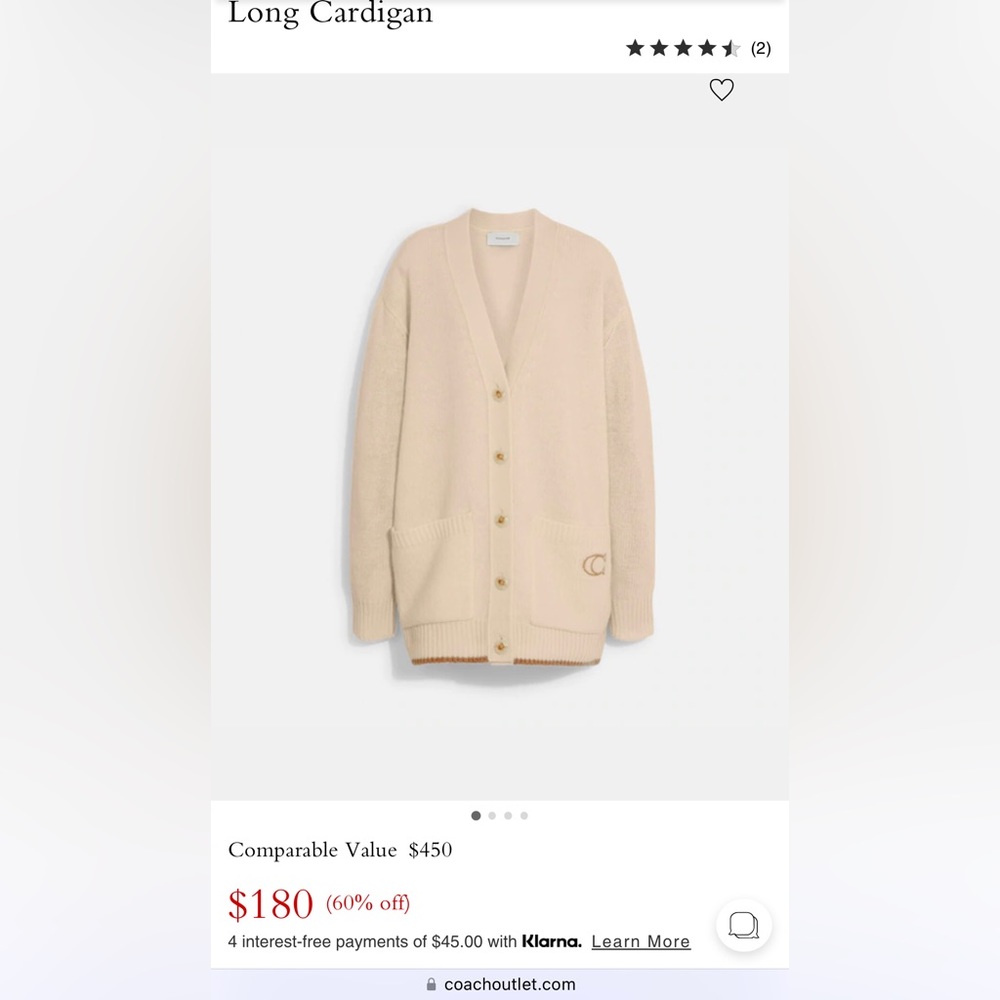 ISO (in search of) Coach Long Cardigan, XS